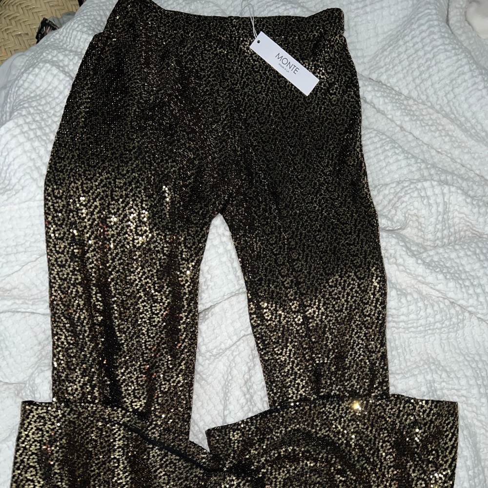 MONTE HIGH WAIST SEQUIN LONG FLARED PANTS (SIZE S)